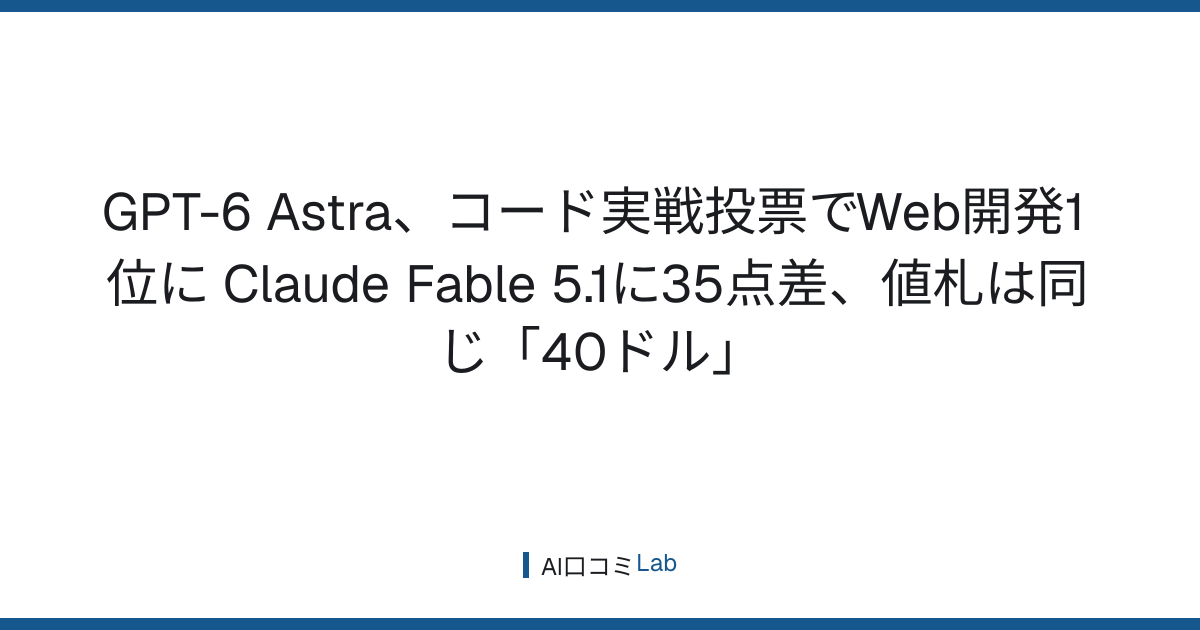 GPT-6 Astra、コード実戦投票でWeb開発1位に──Claude Fable 5.1に35点差、値札は同じ「40ドル」【2026年9月】