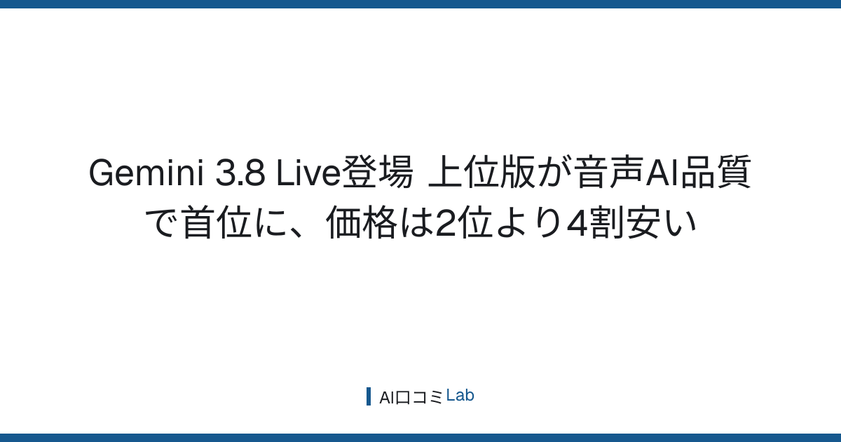 Gemini 3.8 Live登場──上位版が音声AI品質で首位に、価格は2位より4割安い【2026年9月】